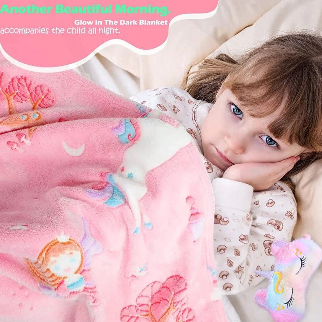 Glow in Dark Luminous Flannel Blanket For Kids | Feather Touch Magic Blanket | Double