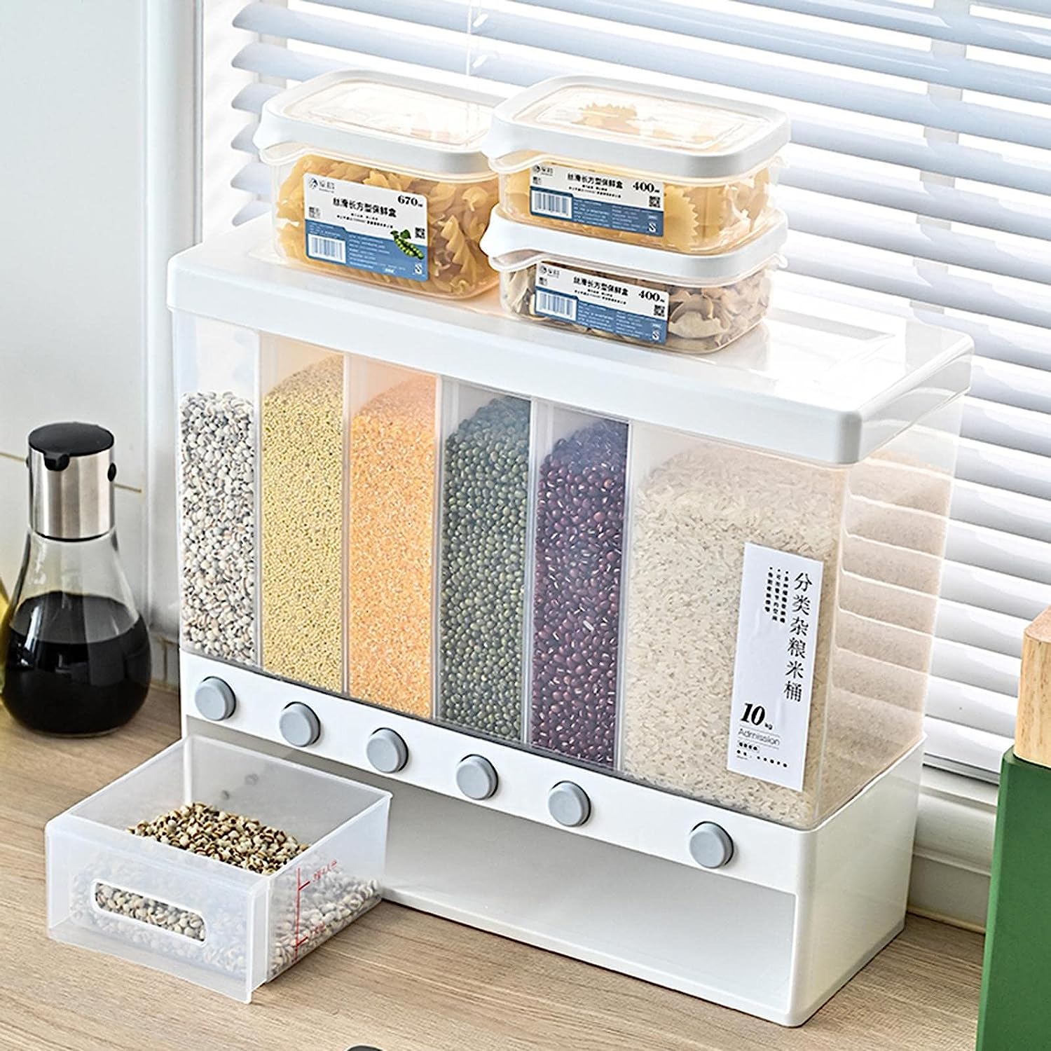 Kitchen Storage Organizer with Multiple Grain Dispensers Wall Mounted | HK0001