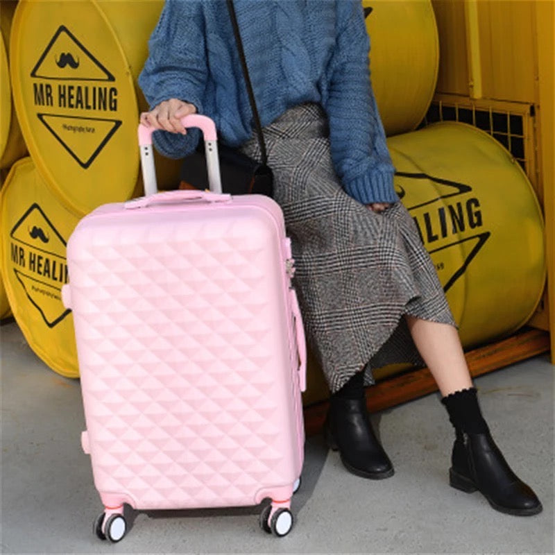 Lightweight ABS Luggage and Beauty Case Combo | Hard Case Trolley Bag | Diamond Cut Pink