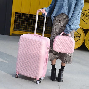 Lightweight ABS Luggage and Beauty Case Combo | Hard Case Trolley Bag | Diamond Cut Pink