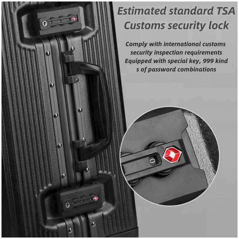 Black Aluminium Framed Hard Shell Without Zipper TSA Spinner Wheel Luggage | 3 Piece Set 20" 24" 28 Inches