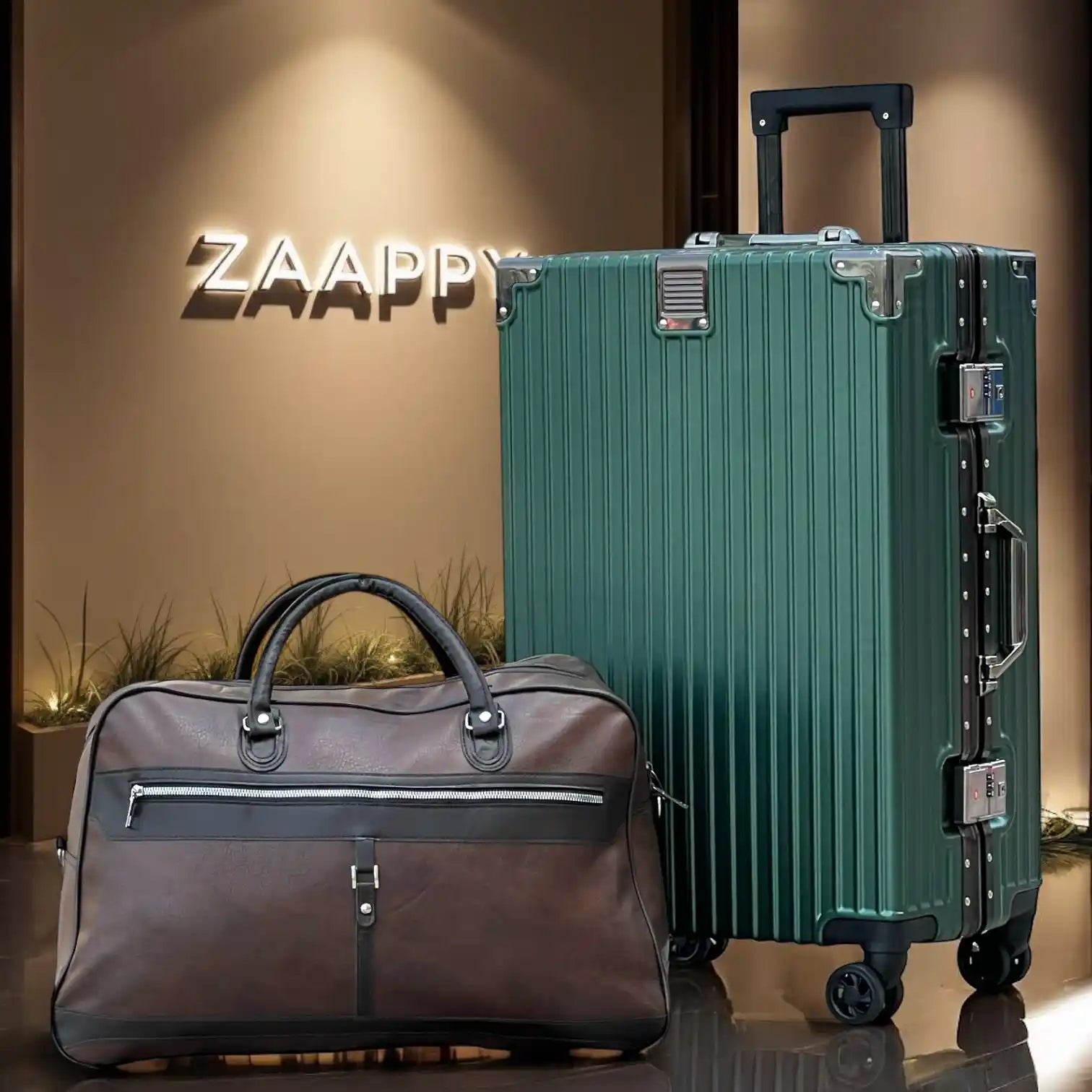 Prosp 24 Inch Aluminum Framed Check In Luggage with Free Premium PU Leather Duffle Bag