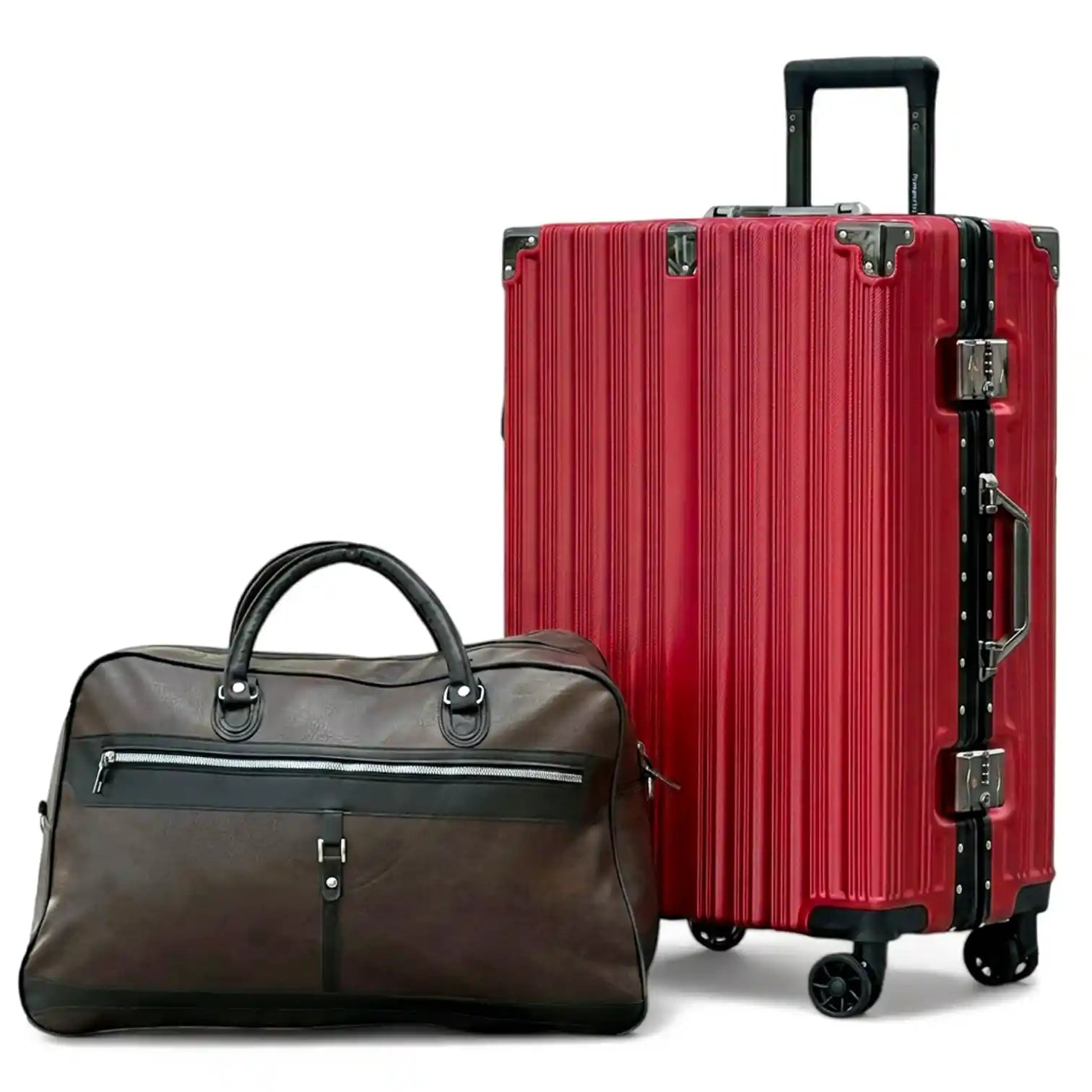 Prosp 24 Inch Aluminum Framed Check In Luggage with Free Premium PU Leather Duffle Bag