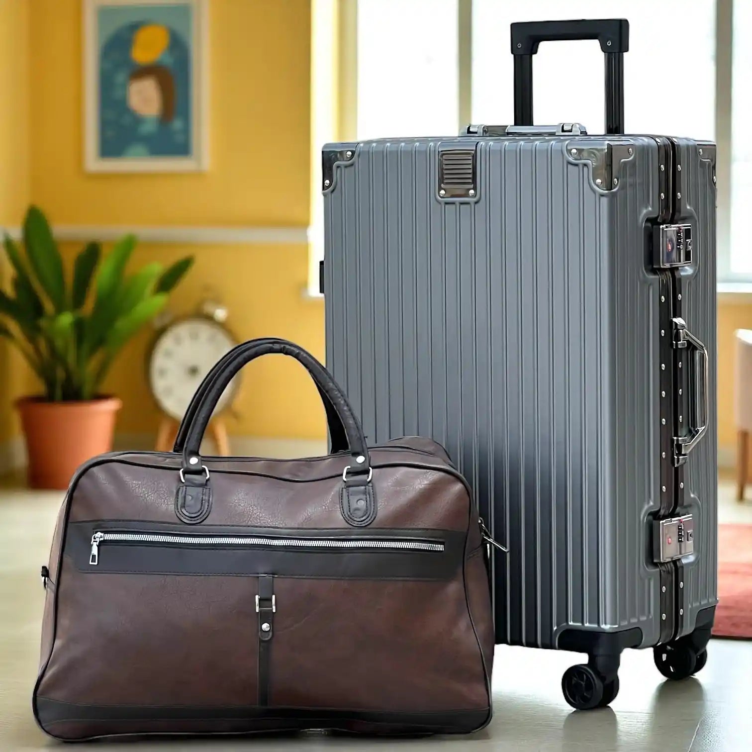Prosp 24 Inch Aluminum Framed Check In Luggage with Free Premium PU Leather Duffle Bag