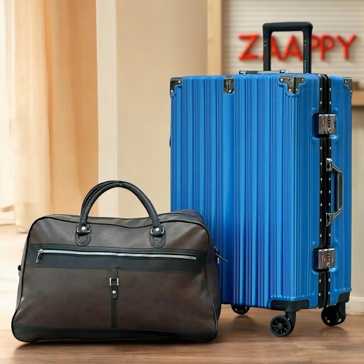 Prosp 24 Inch Aluminum Framed Check In Luggage with Free Premium PU Leather Duffle Bag