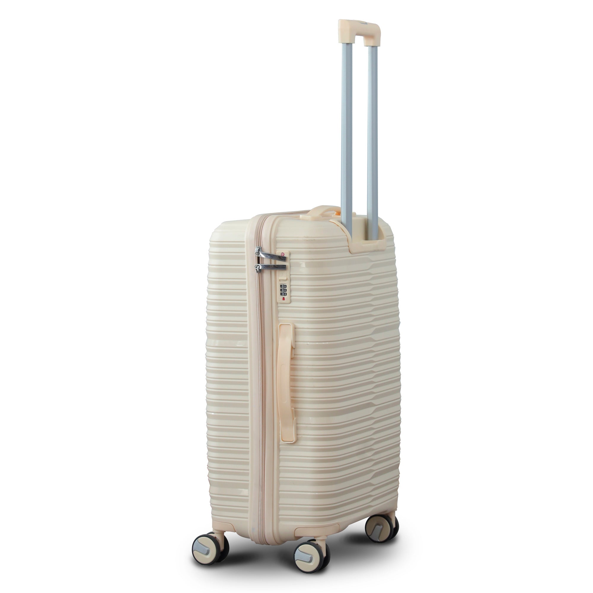 3 Piece Set 20" 24" 28 Inches Beige Travel Way PP Unbreakable Luggage Bag With Double Spinner Wheel