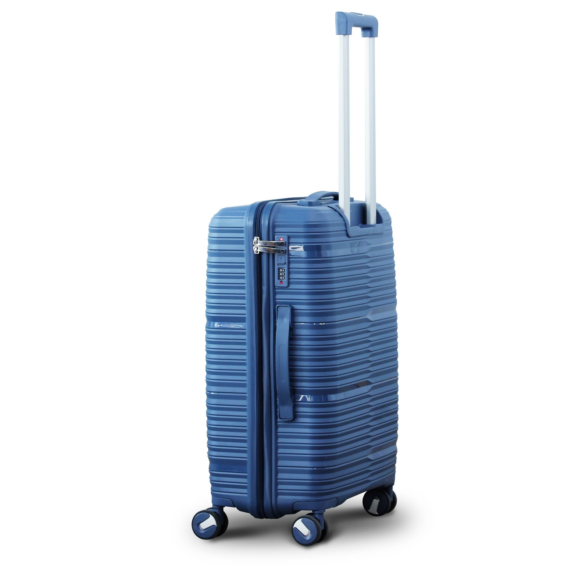 3 Piece Set 20" 24" 28 Inches Blue Travel Way PP Unbreakable Luggage Bag With Double Spinner Wheel