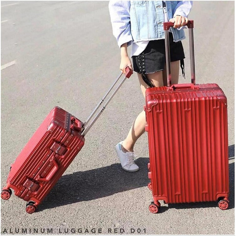  Red Colour Aluminium Framed Hard Shell Without Zipper TSA Luggage Zaappy