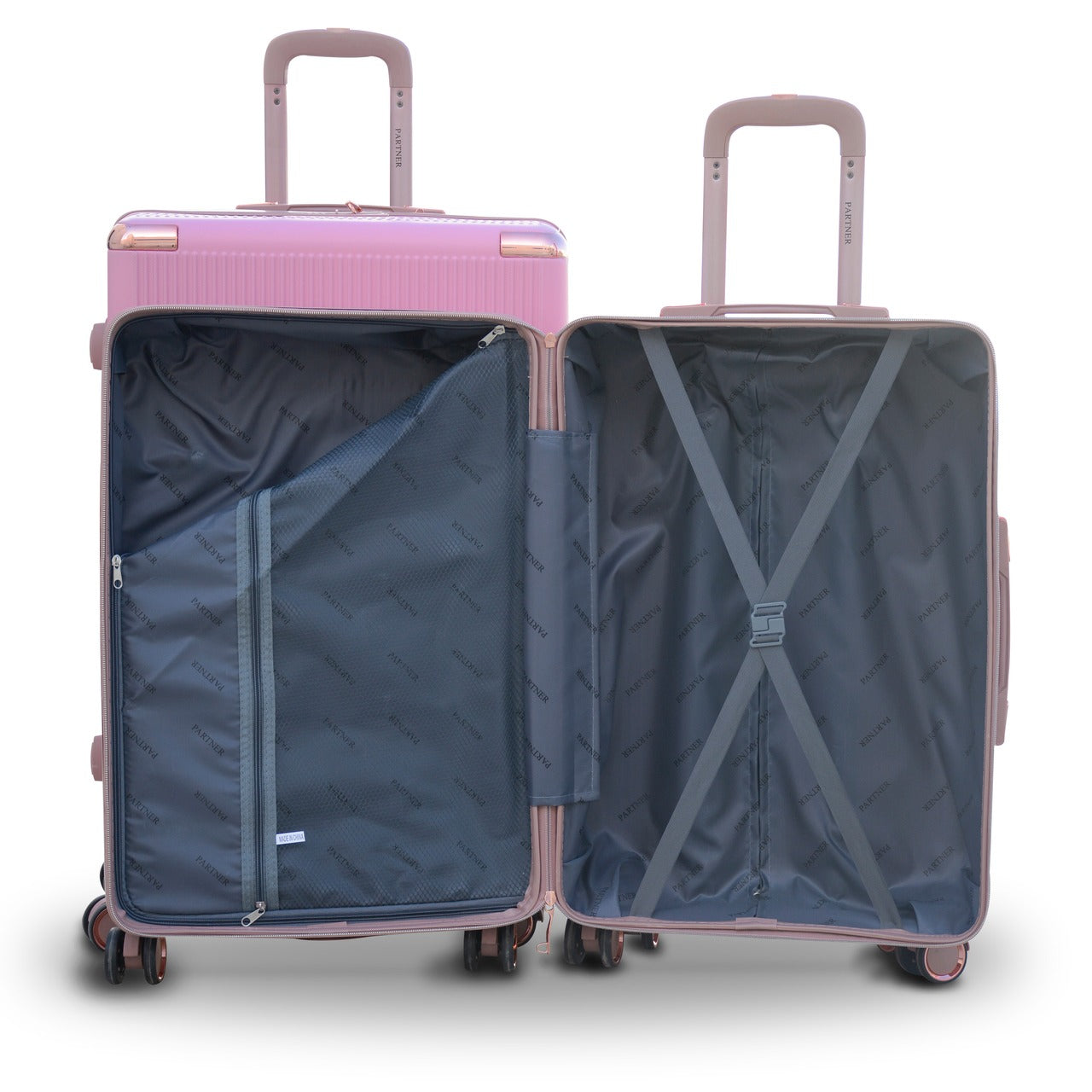 4 Pcs Set 7” 20” 24” 28 Inches Luxury ABS Pink Lightweight Luggage Bag With Double Spinner Wheel