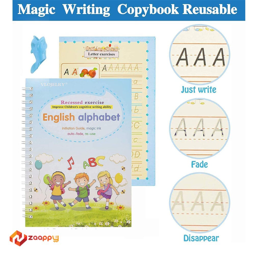 Magic Reusable Handwriting Practice Copybook With Magic Pen | Magic 3D Notebook For Kids Zaappy