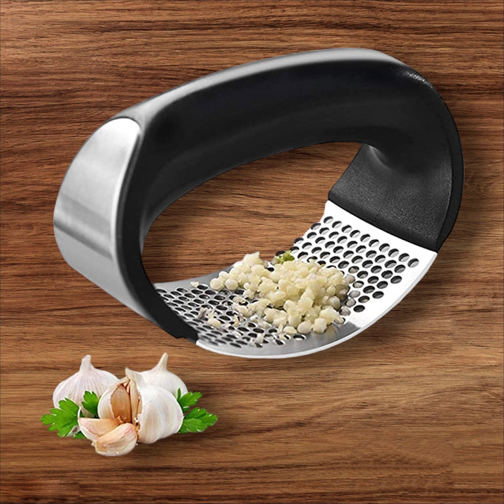 Stainless Steel Garlic Press with Handle Rocker Garlic Crusher Squeezer Slicer Mincer