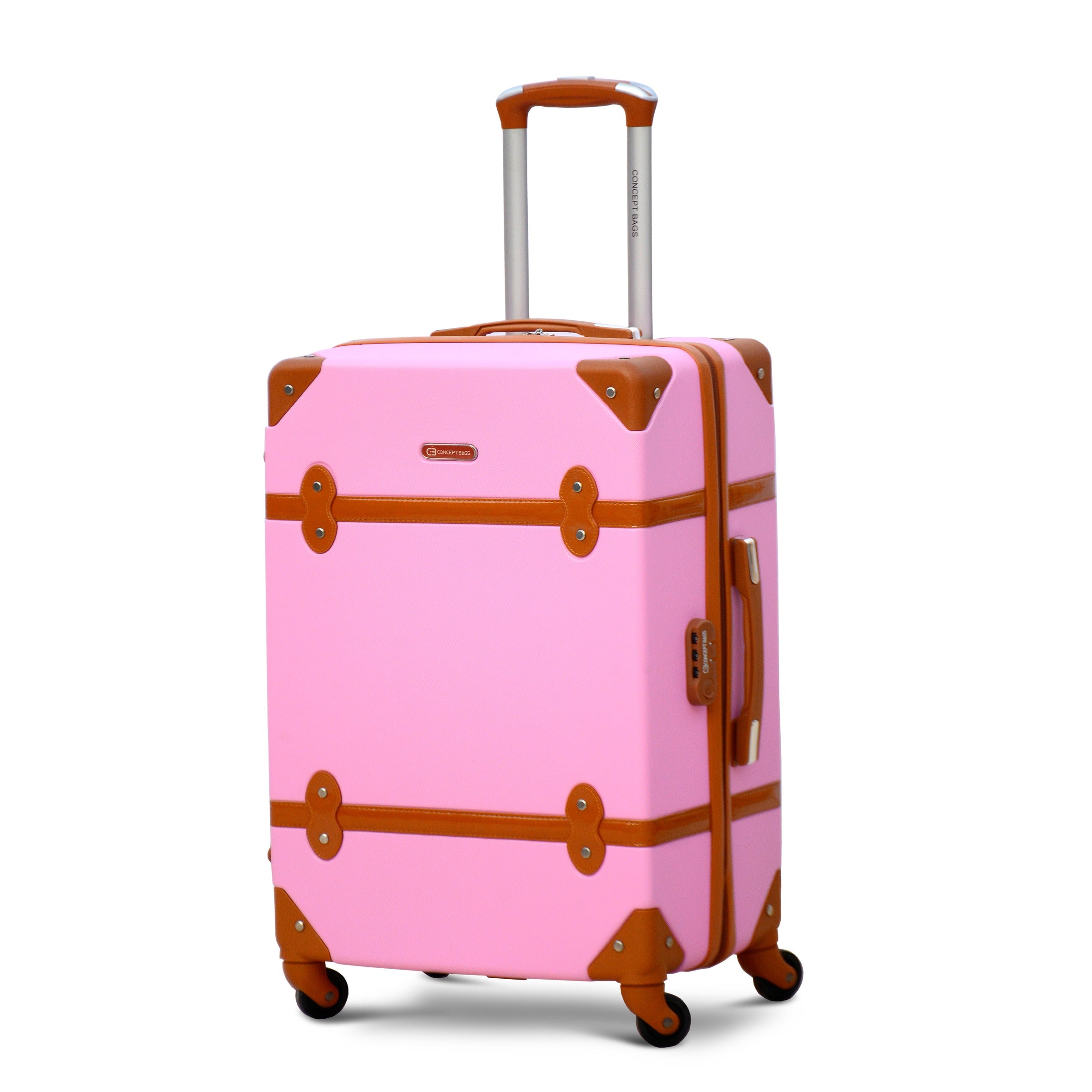 24" Corner Guard Pink and Brown Lightweight ABS Luggage Bag With Spinner Wheel