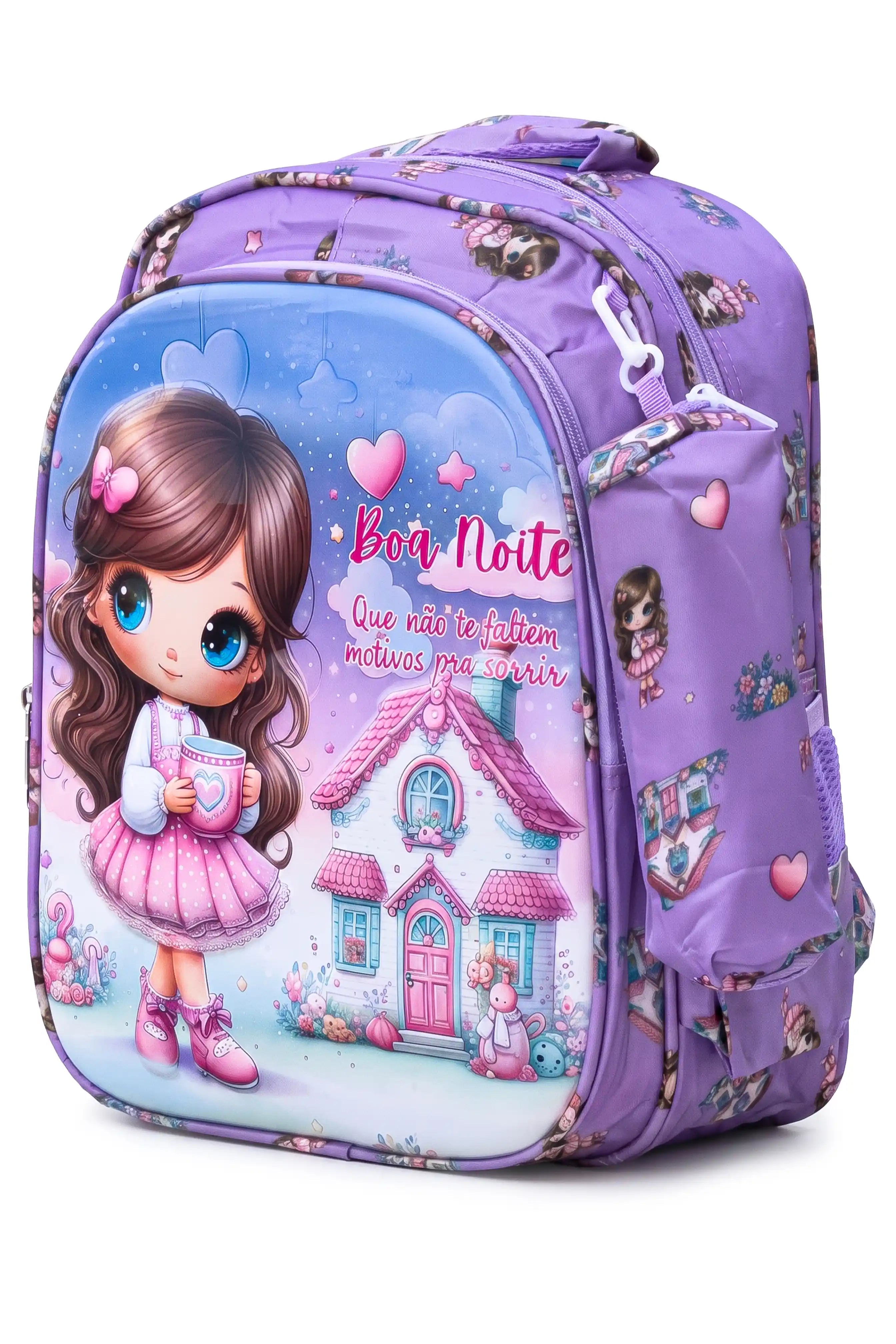 Pretty Heart Printed Kids 14 Inch School Bag with Pencil Pouch, 4-12 Years With Adjustable Strap Buckle