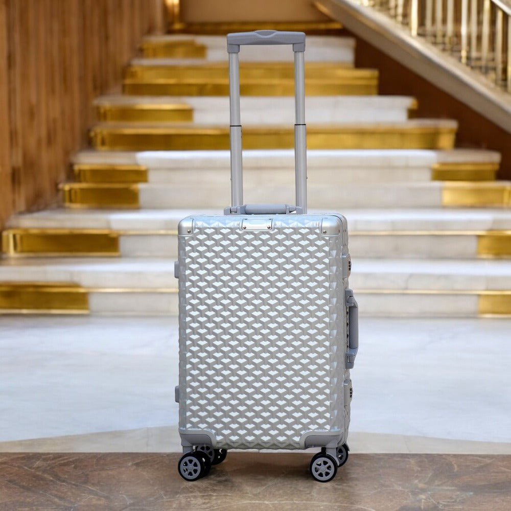 20" Silver Aluminium Framed 3D Diamond Hard Shell Without Zipper Carry On TSA Luggage