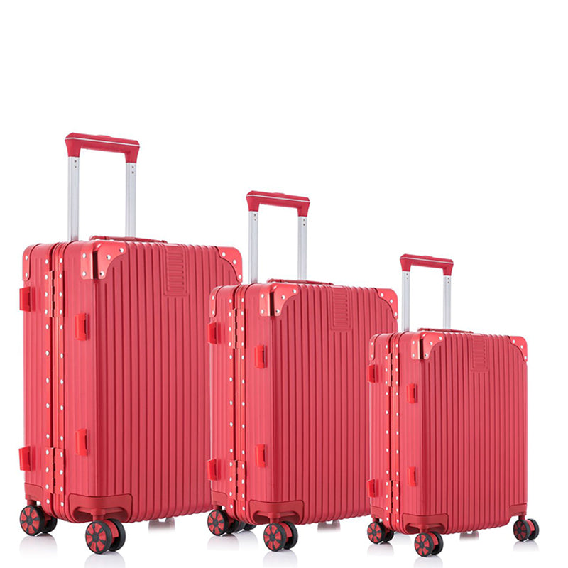 3 Piece Set 20" 24" 28 Inches Red Aluminium Framed Hard Shell Without Zipper TSA Luggage