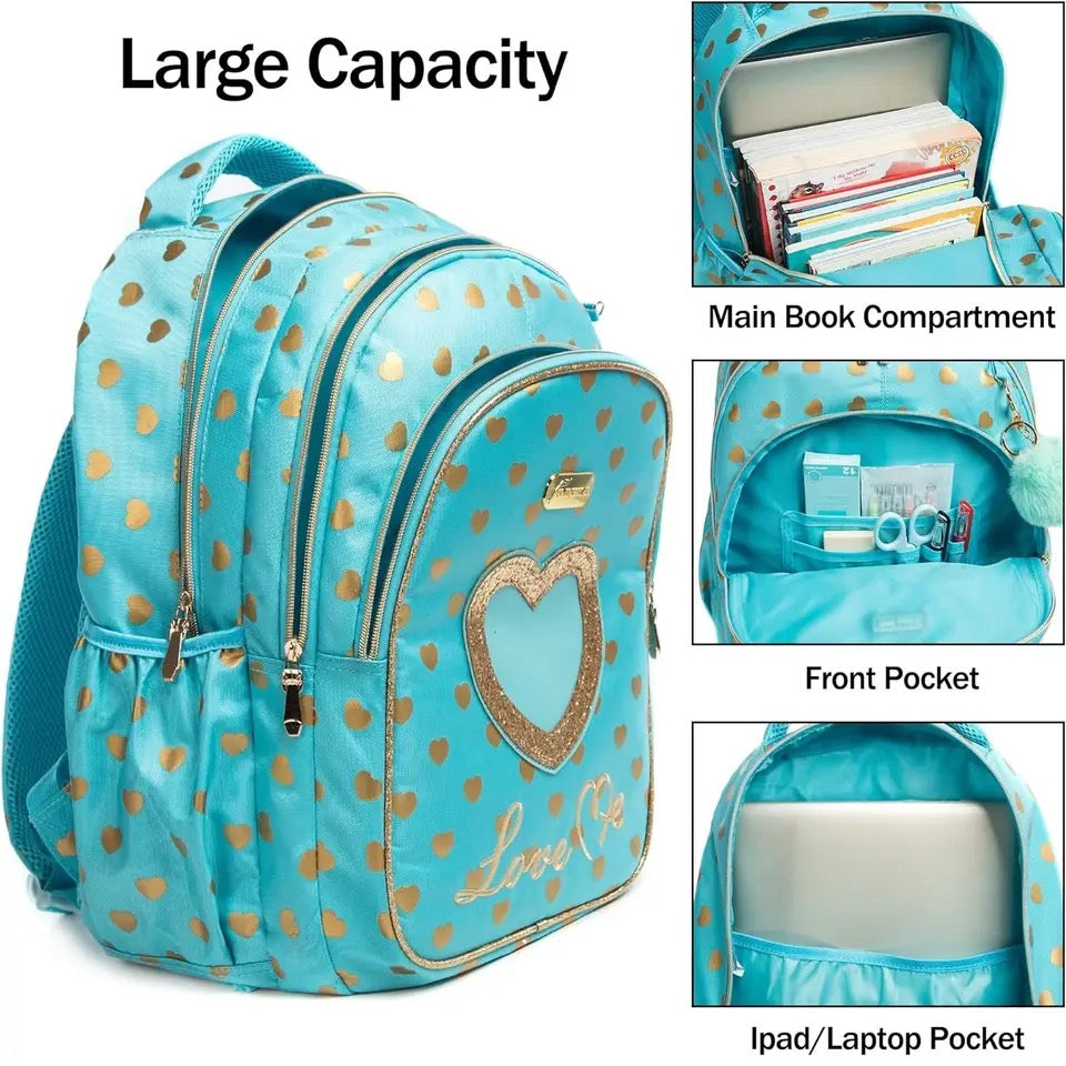 Printed Lightweight Love me Kids Rolling Backpack with School Pouch Combo Set