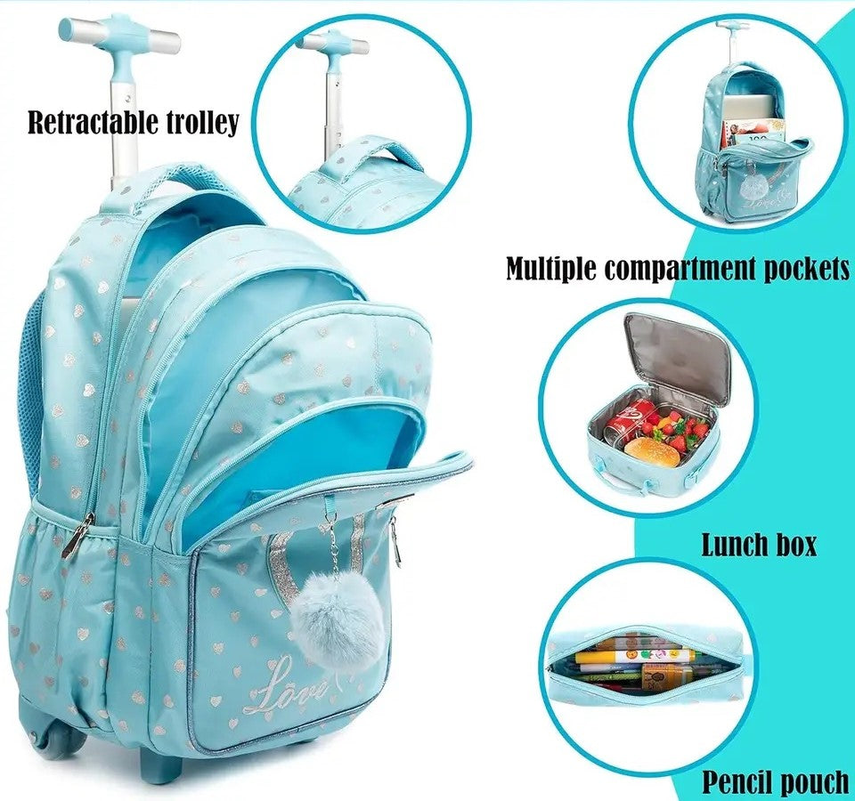 Kids Rolling Backpack with School Pouch Combo Set