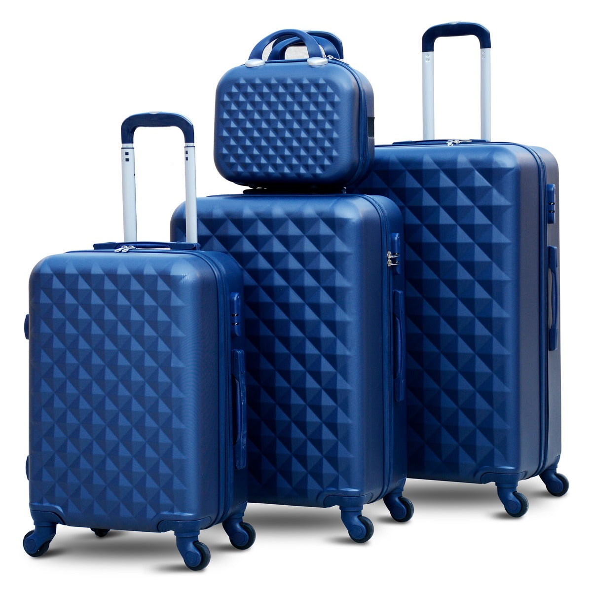 4 Piece Full Set 7" 20" 24" 28 Inches Blue Colour Diamond Cut ABS Luggage Lightweight Hard Case Trolley Bag Zaappy.com