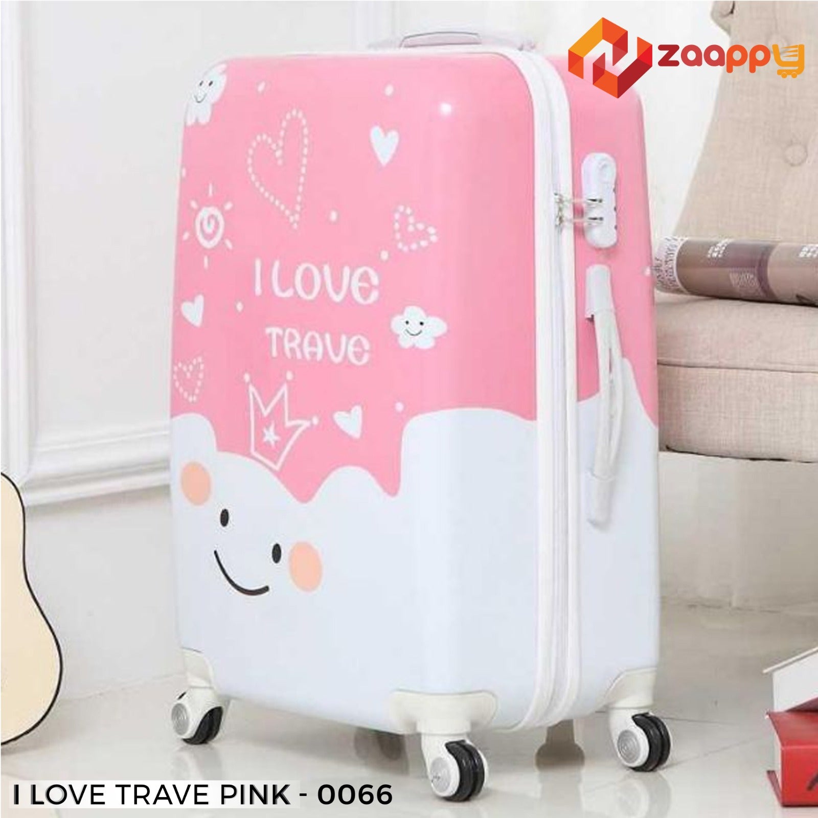 28 Inch Beautiful Pink Colour Printed I Love Travel ABS Luggage Lightweight Hard Case Trolley Bag