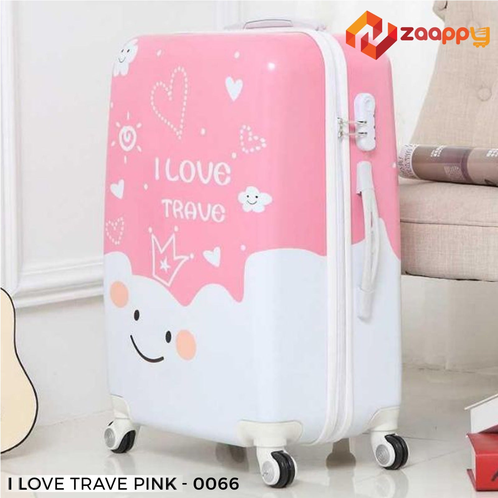 28" Pink Colour Printed I Love Travel ABS Luggage Lightweight Hard Case Trolley Bag