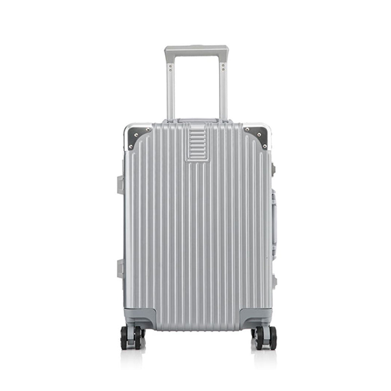 28" Silver Colour Aluminium Framed Hard Shell Without Zipper TSA Luggage With Spinner Wheel Zaappy