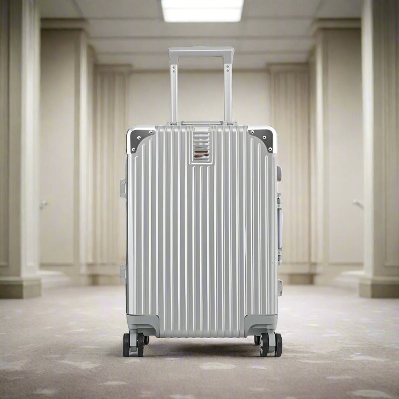 24" Silver Colour Aluminium Framed Hard Shell Without Zipper TSA Luggage with Spinner Wheel Zaappy