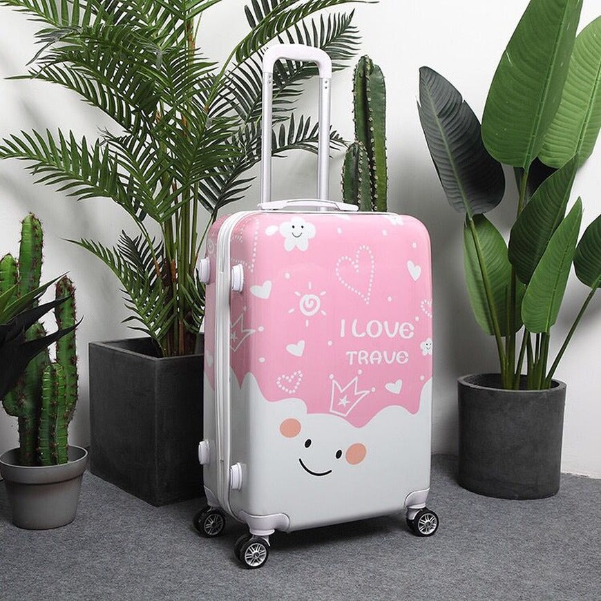 24" Pink Colour Printed I Love Travel ABS Luggage Lightweight Hard Case Trolley Bag Zaappy.com