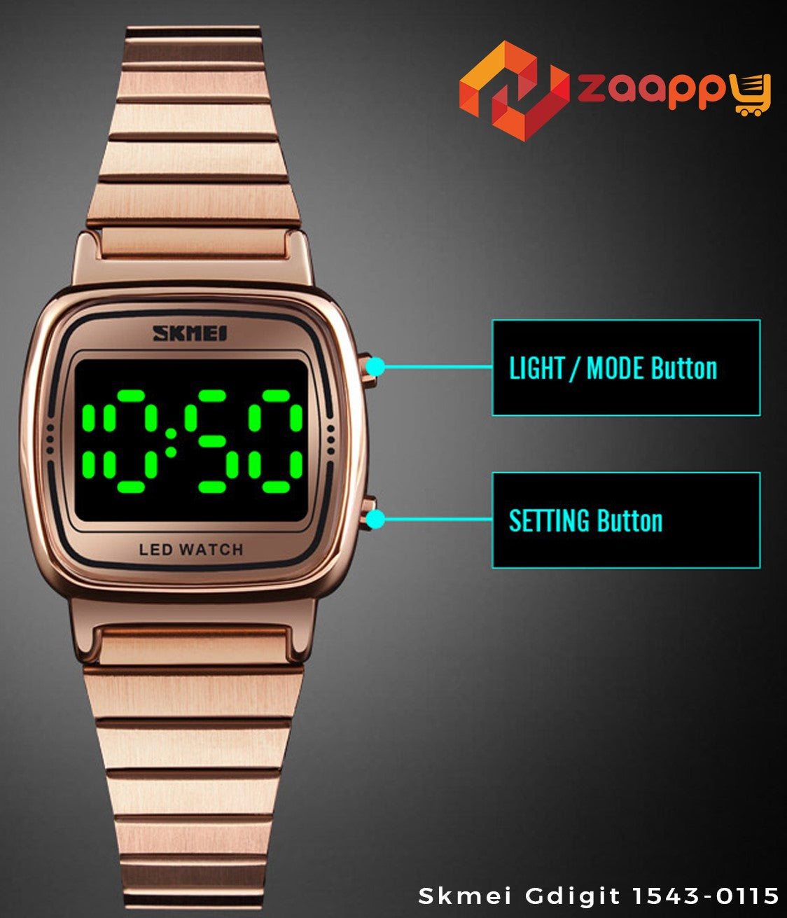 SKMEI G-Digit 1543 Ladies Fashion Wrist Watch | Green LED Display | WSK0002 zaappy.com