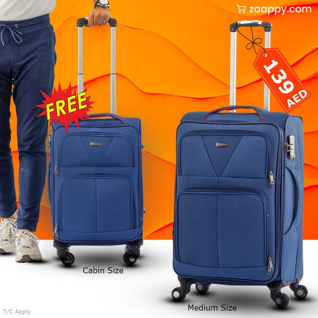 Buy 1 Get 1 Free | Medium Size 24" Soft Material 2 Wheel Luggage Bag | Cabin Size FREE | 20-25 Kg Capacity