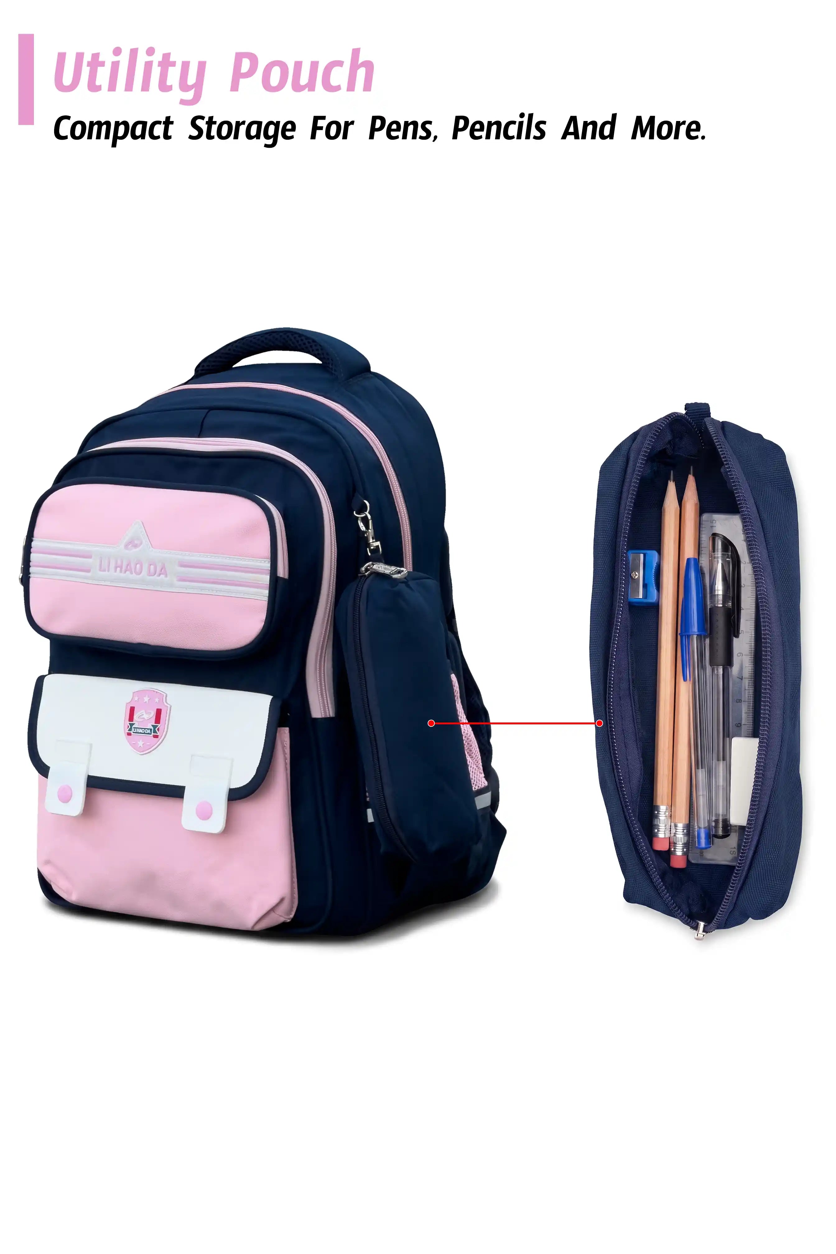 Striker Kids 16 Inch School Bag with Pencil Pouch, 7-13 Years With Adjustable Strap Buckle
