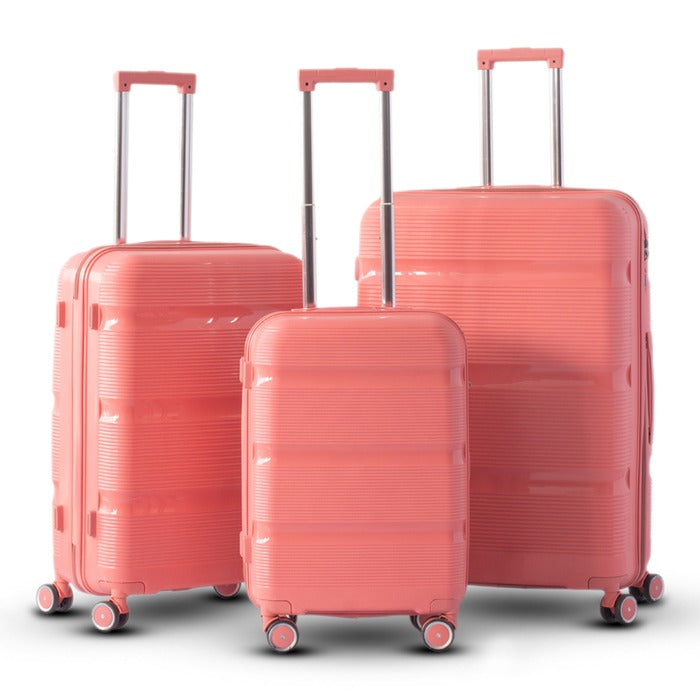 3 Piece Set 20" 24" 28 Inches Thin Line PP Unbreakable Luggage Bag With Double Spinner Wheel