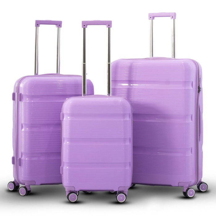 3 Piece Set 20" 24" 28 Inches Thin Line PP Unbreakable Luggage Bag With Double Spinner Wheel