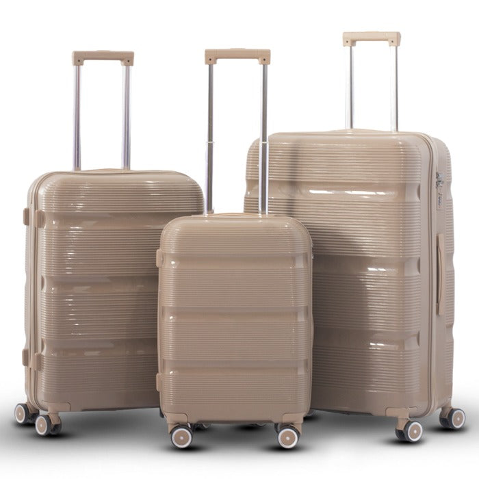 3 Piece Set 20" 24" 28 Inches Thin Line PP Unbreakable Luggage Bag With Double Spinner Wheel