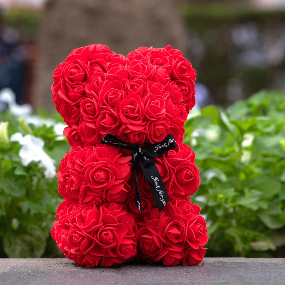 Handmade Rose Flower Teddy Bear With Bowknot Gift For Valentines Day Zaappy