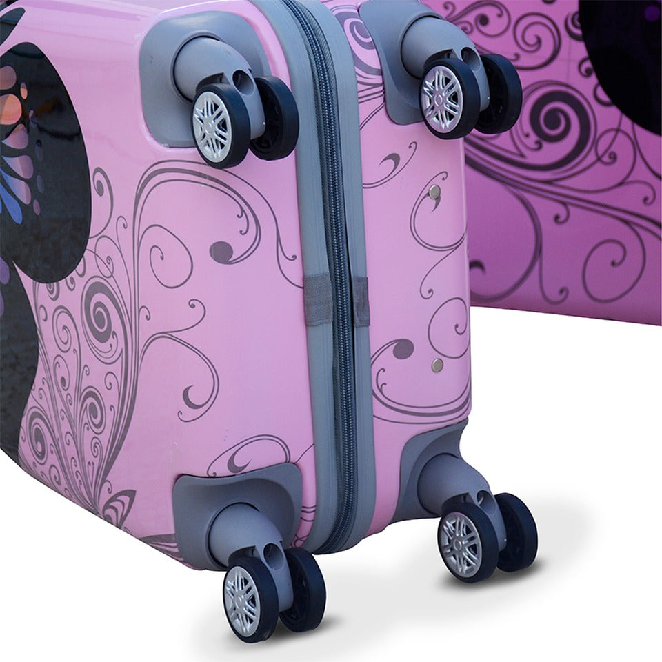 28" Pink Colour Printed Butterfly ABS Luggage Lightweight Hard Case Trolley Bag Zaappy.com