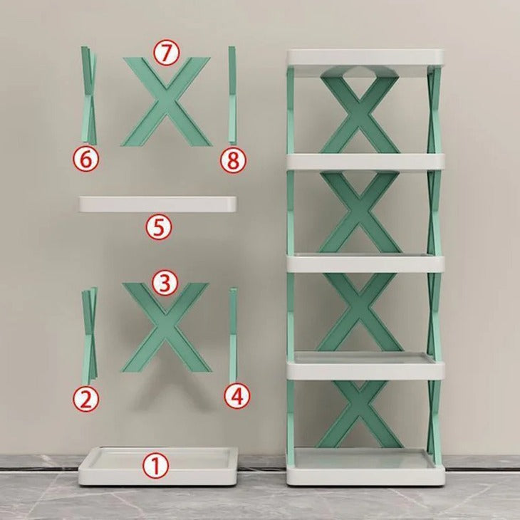 X Shaped Simple Standing 6 Layer Plastic Shoe Rack