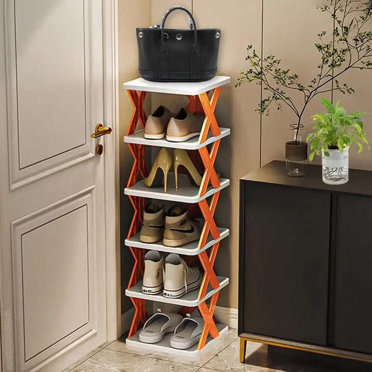 X Shaped Simple Standing 6 Layer Plastic Shoe Rack | HS0002