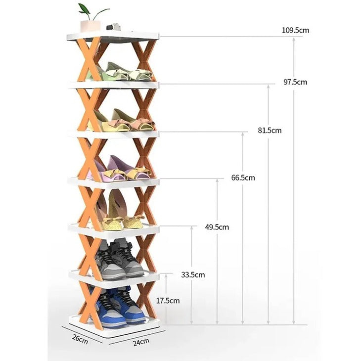 X Shaped Simple Standing 6 Layer Plastic Shoe Rack