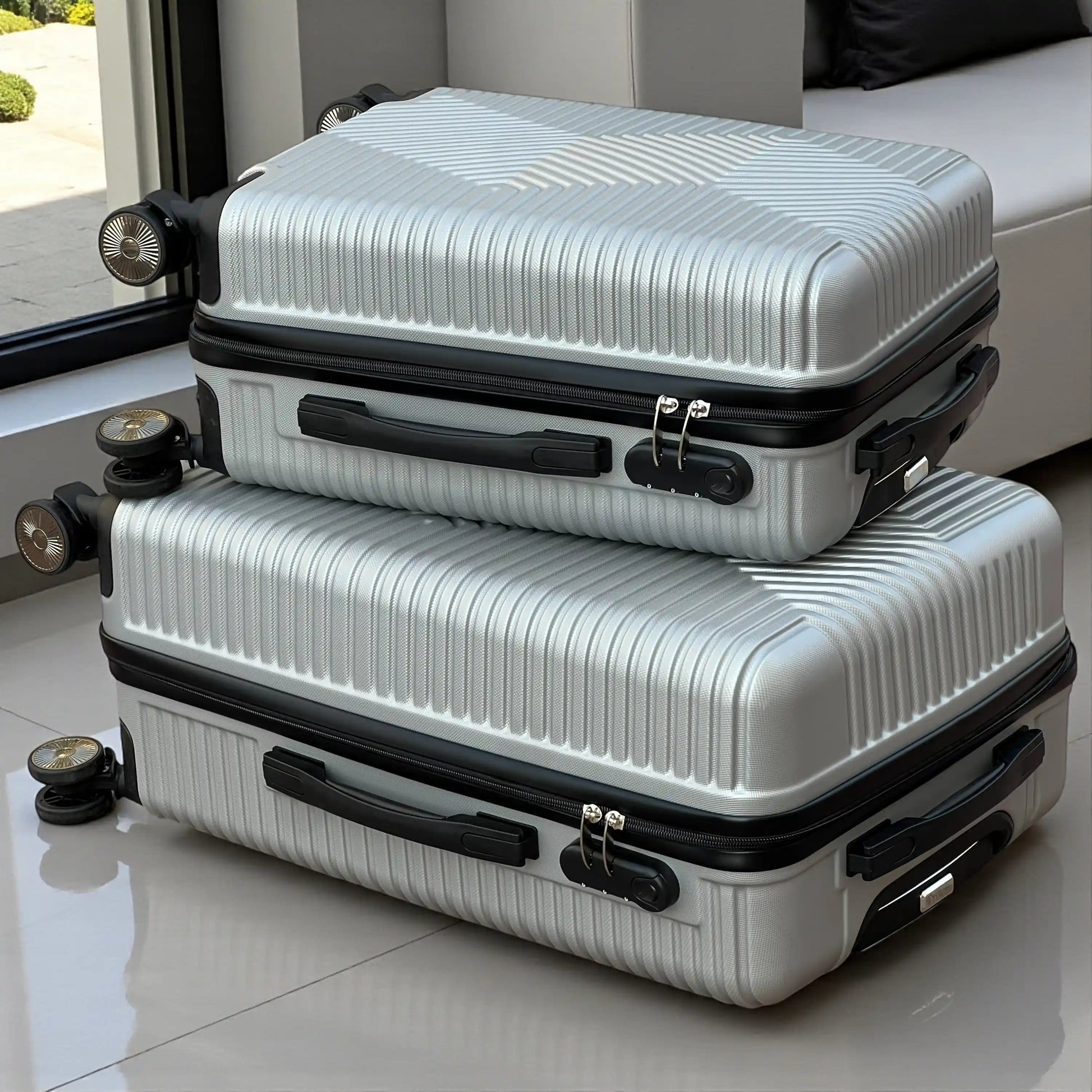 set of 2 pcs stylish  10inch cabin size and 24 inch medium size zigzag abs luggage 