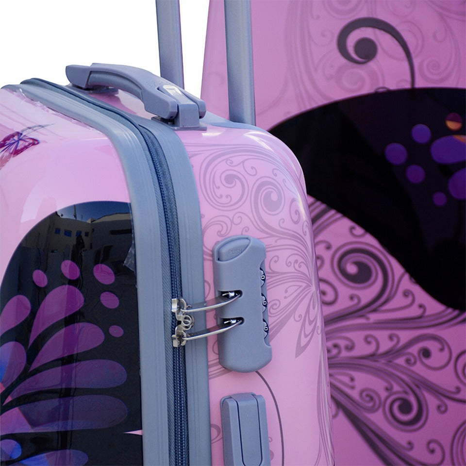 28" Pink Colour Printed Butterfly ABS Luggage Lightweight Hard Case Trolley Bag