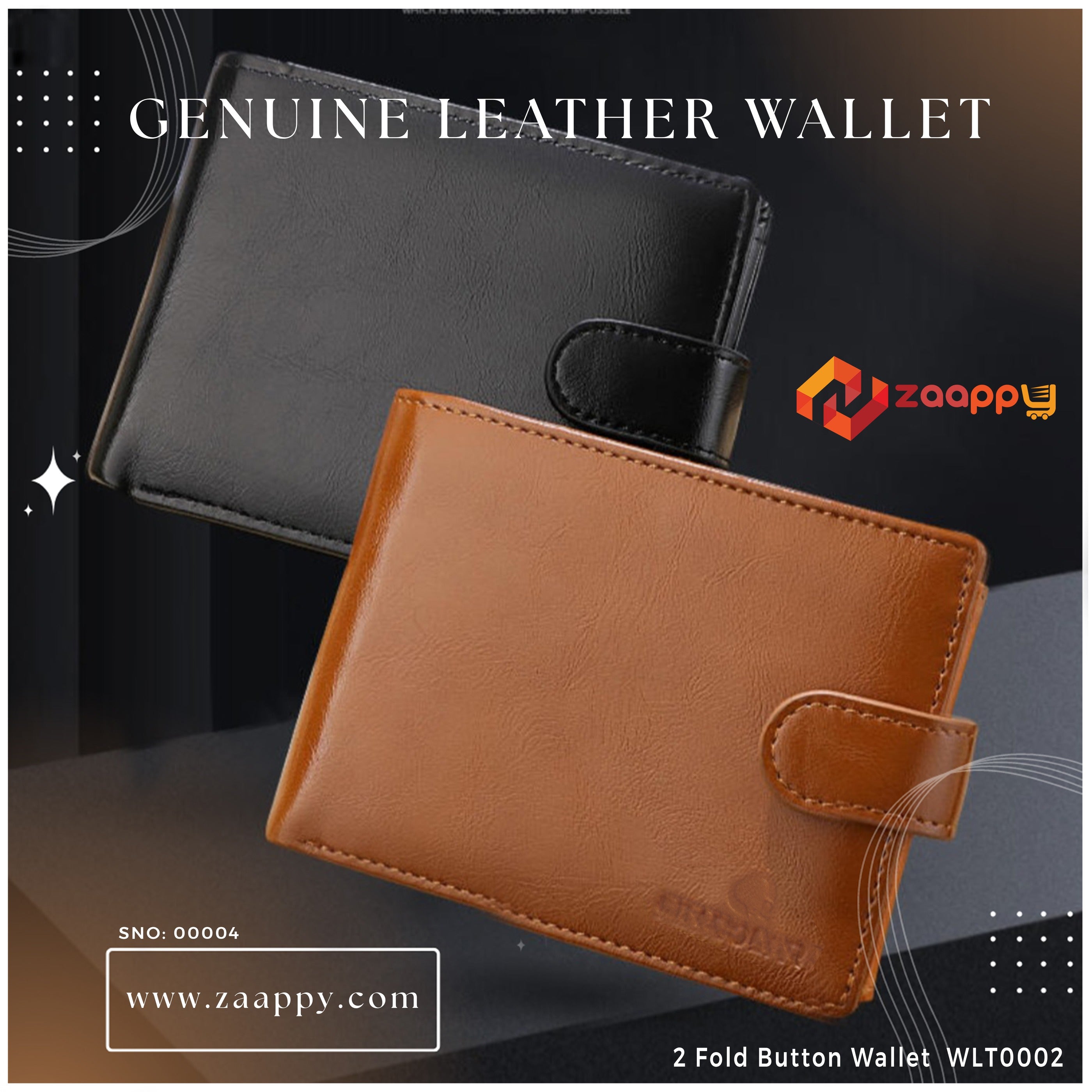 Men's Genuine Leather Wallet | 2 Fold Button Wallet