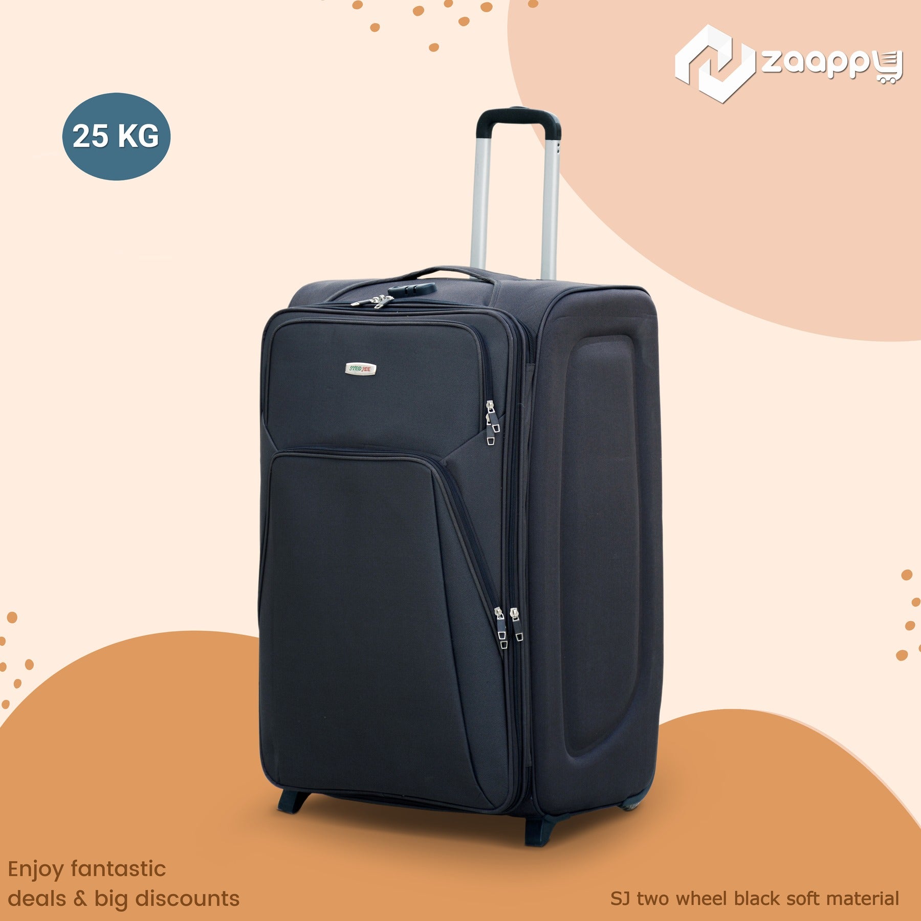 Soft Material Luggage Black Colour 20-25 Kg 2 Wheel Travel Luggage