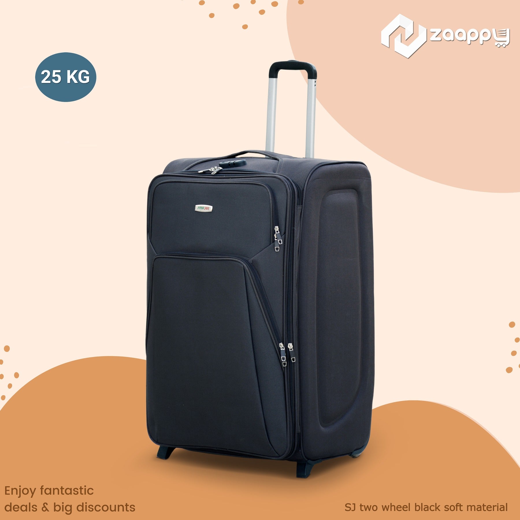 Soft Material Luggage Black Colour 20-25 Kg 2 Wheel Travel Luggage Zaappy