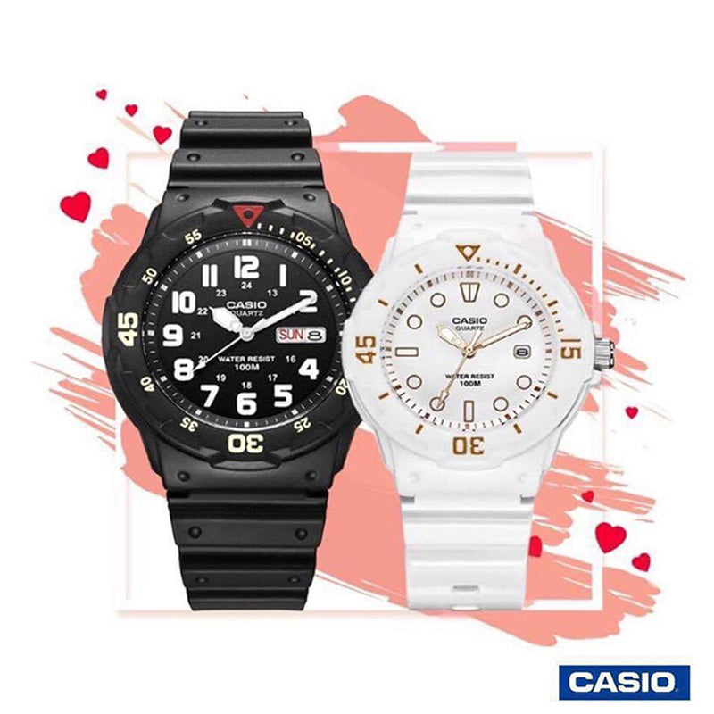 Couple Combo | Casio His and Her Black And White Dial Resin Band Watch - MRW-200H, LRW200H