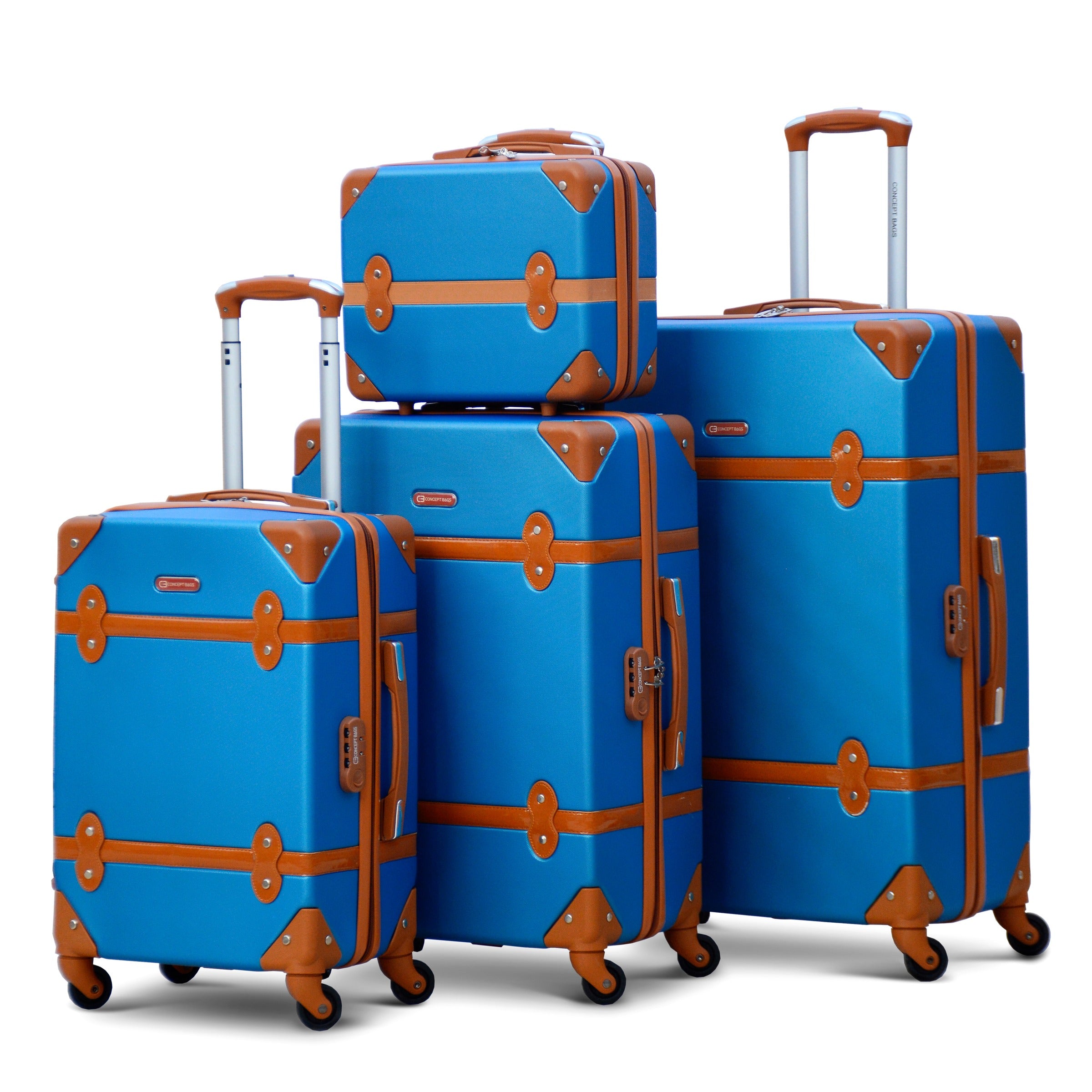 4 Pcs Set 7” 20” 24” 28 Inches Blue Corner Guard Lightweight ABS Luggage Bag With Spinner Wheel
