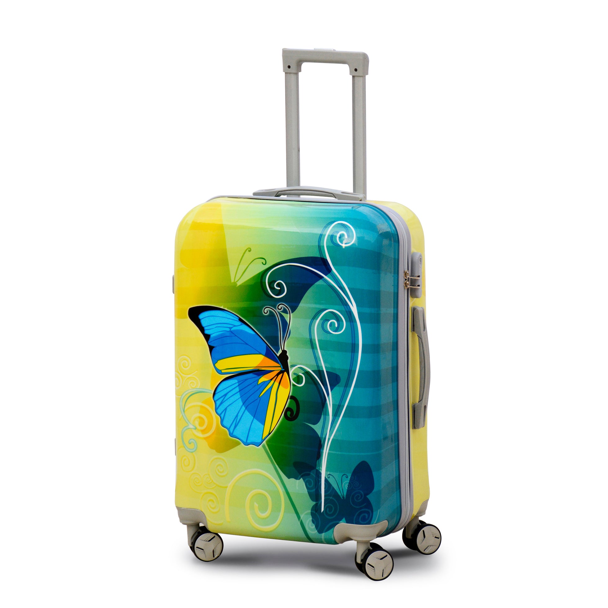 3 Pcs Full Set 20" 24" 28 Inches Green Colour Printed Butterfly Lightweight ABS Luggage | Hard Case Trolley Bag