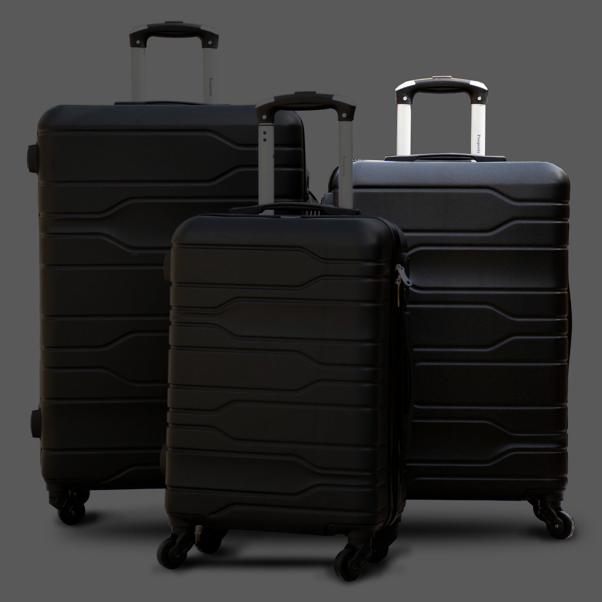 3 Pcs Full Set Black Colour Four Wheel Prosperity Lightweight ABS Luggage zaappy uae