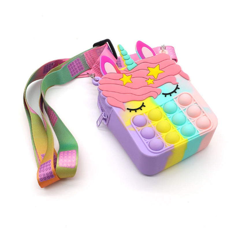 Unicorn Shape Cute Pop It Crossbody Bag For Girls | Fidget Toy Sling Bag