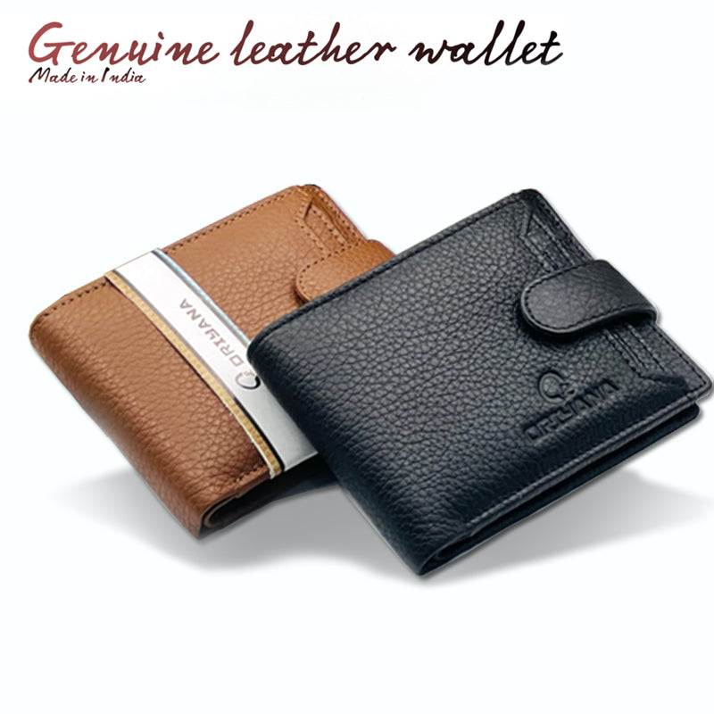 Oriyana Men 2 Fold Zipper Purse | LL 2622 Genuine Leather Button Wallet