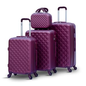 Lightweight ABS Luggage | Hard Case Trolley Bag | 4 Pcs Set 7” 20” 24” 28 Inches Diamond Cut Maroon